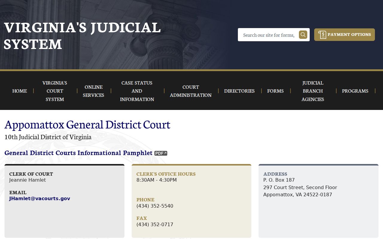 Appomattox County bench warrant routing through General District Court