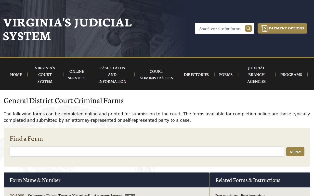 Appomattox County arrest warrant forms listed by Virginia courts