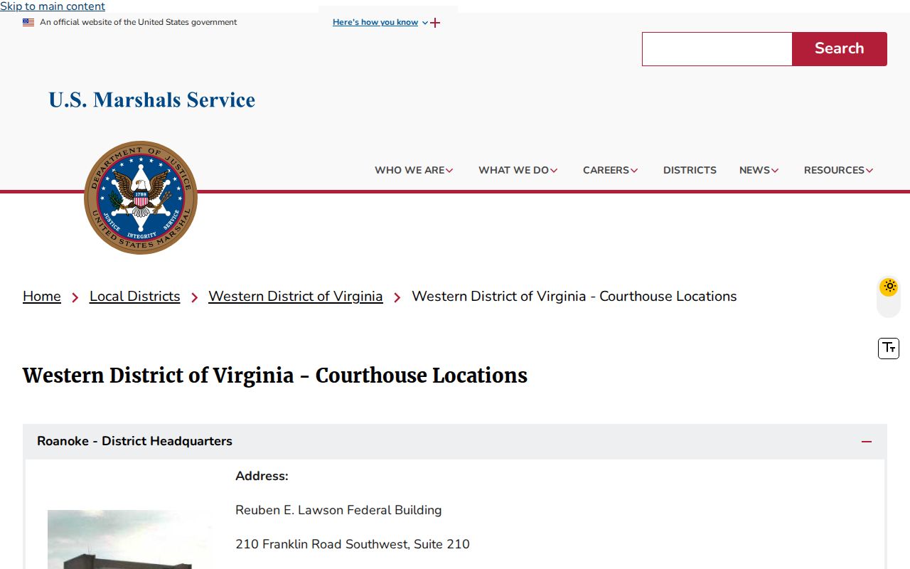Appomattox County warrant questions routed to the U.S. Marshals Western District of Virginia