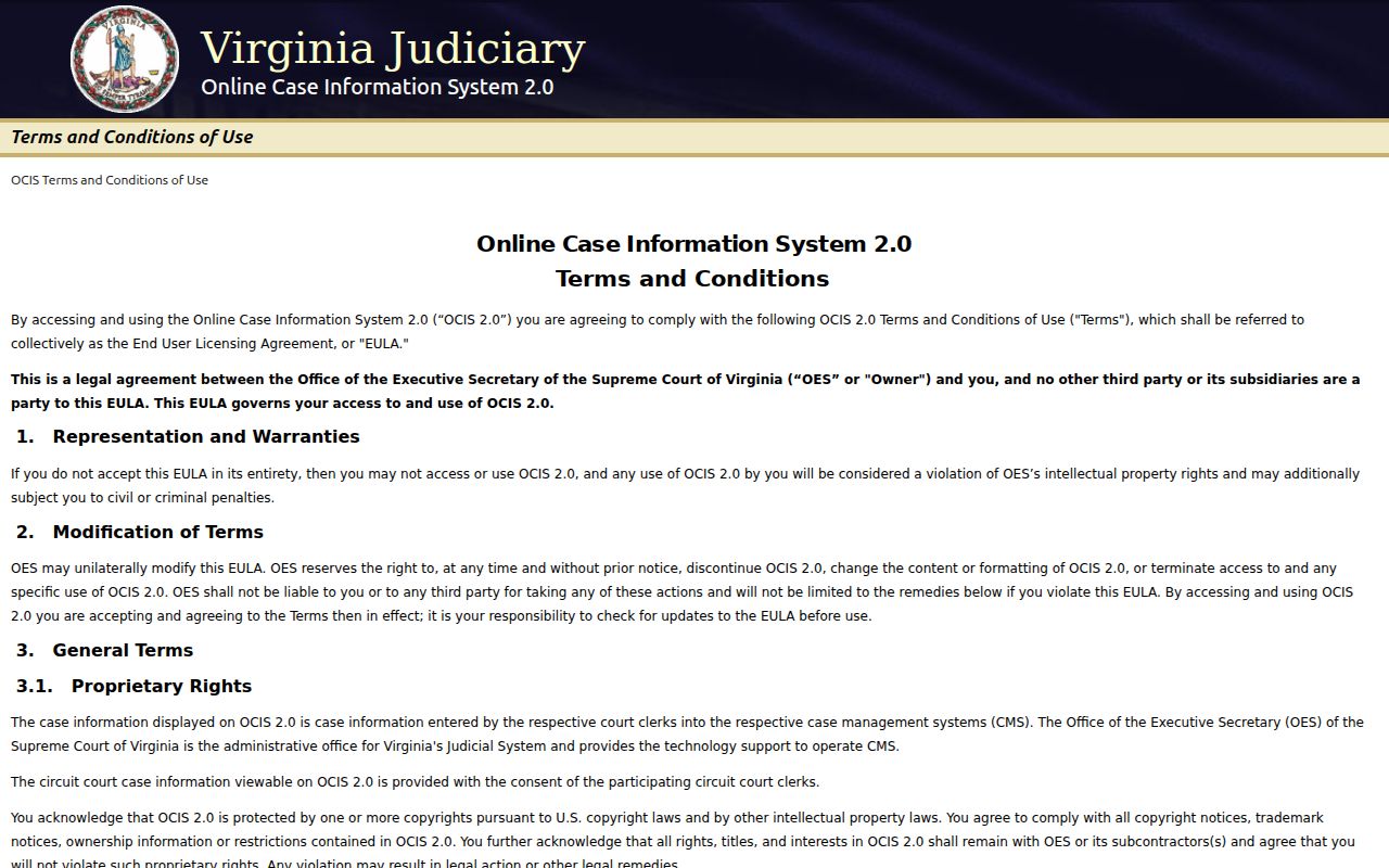 Appomattox County warrant search shown on Virginia OCIS
